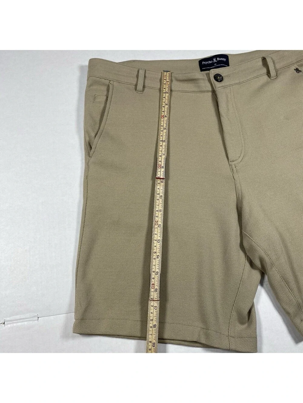 Psycho Bunny Men's Golf Shorts Size 36 Khaki Beige Stretch Flat Front